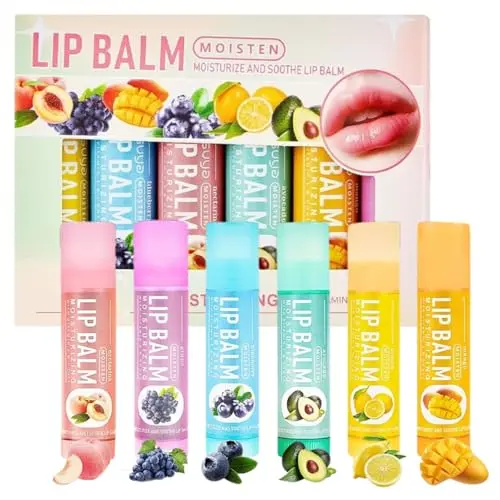 6er Fruchtiges Lippenbalsam Set für Kinder, Feuchtigkeitsspendend, Geschenk für Teenager Mädchen
