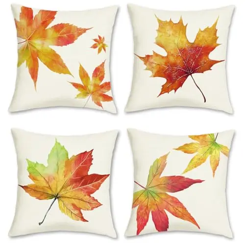 COZZSNUGE Kissenbezüge 45x45 cm, Orange Ahornblätter für Wohnzimmer, 4er Set
