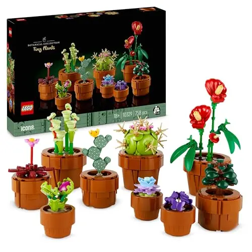 LEGO Botanicals Mini Pflanzen - 9 künstliche Blumen im Terrakotta-Topf - Wohndeko Set für Erwachsene - Geschenk zum Valentinstag