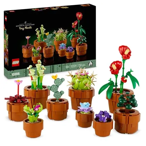 LEGO 10329 Mini Pflanzen Set – 9 künstliche Blumen im Terrakotta-Topf, Wohndeko für Erwachsene, Geschenkidee