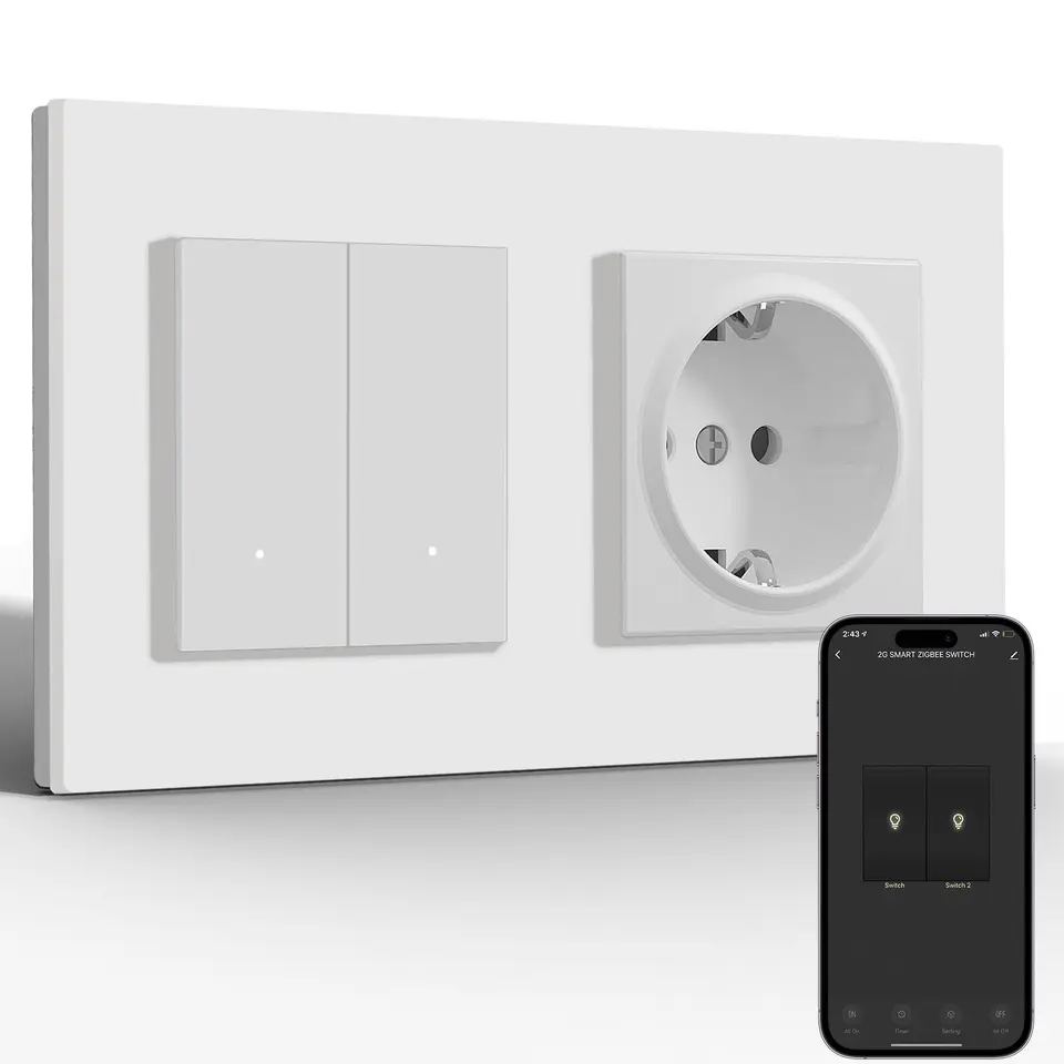 BSEED Smart Steckdose mit Lichtschalter, 2-fach 1-Weg, Weiß