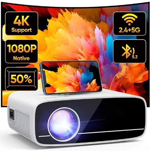 AKATUO Mini Beamer 4K, 1080P, 5G WiFi & Bluetooth, Heimkino & Outdoor für Handy und Laptop