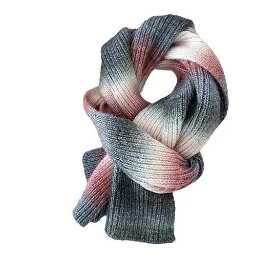 SYLALE Damen Woll-Strickschal Regenbogen Farbverlauf, warmer Hals, rot/grau