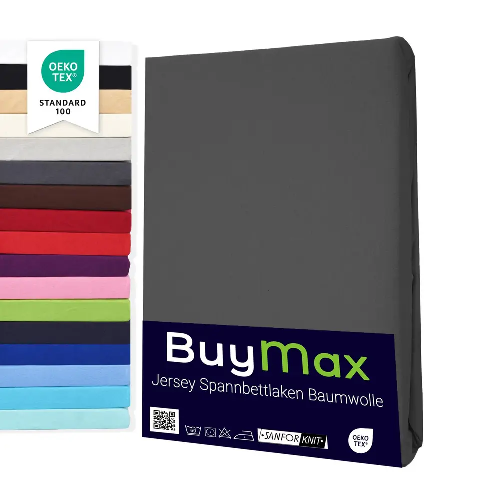 Buymax Spannbettlaken 90x200cm Baumwolle Jersey, farbig Anthrazit