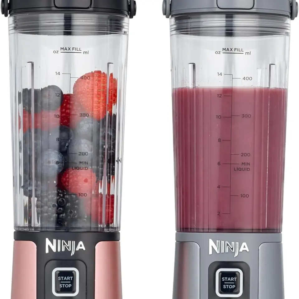Ninja Blast Mini-Küchenmaschine, kabellos, 2er-Pack, auslaufsicherer Trinkdeckel, wiederaufladbar, Roségold & Silber