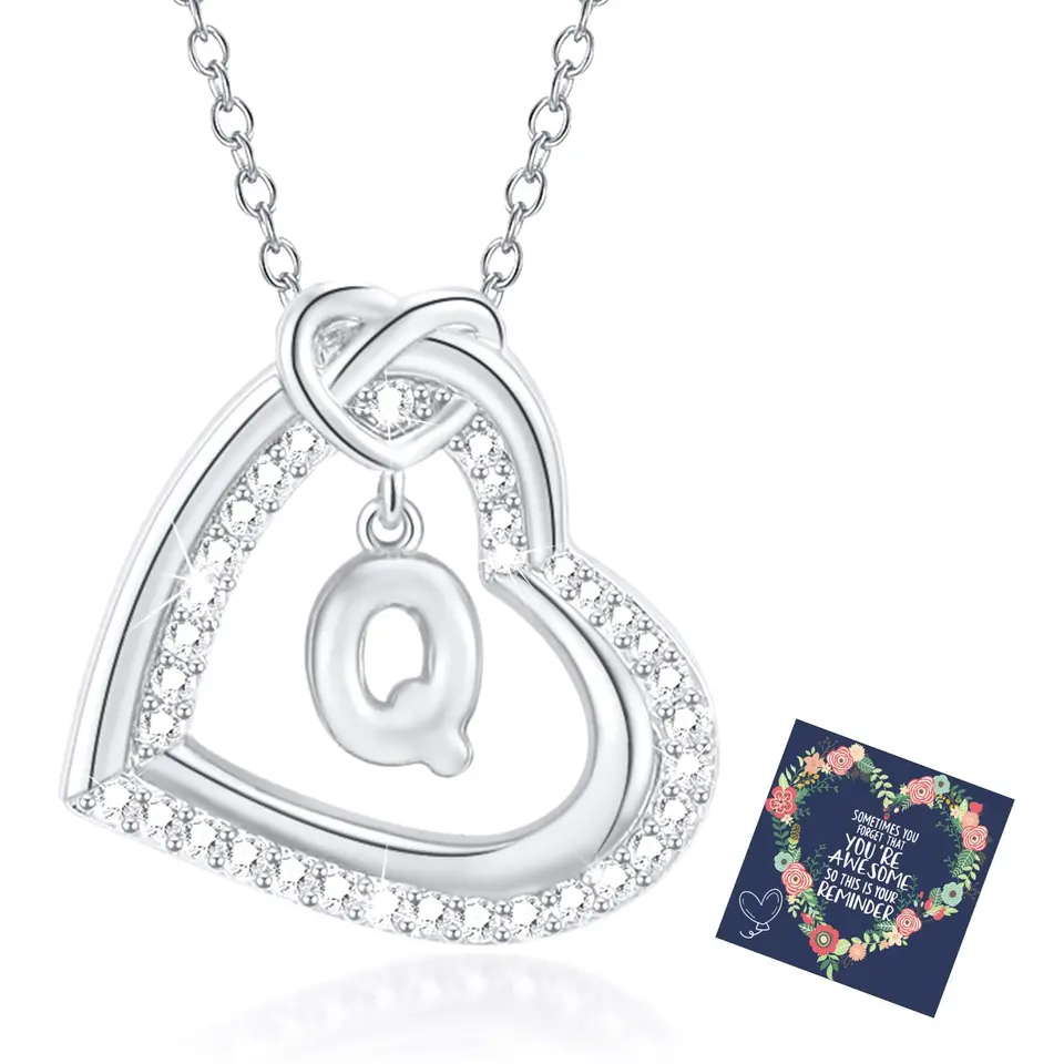 Esmoly Damen Halskette Silber Herz Anhänger mit Buchstaben A-Z, 17,2+2 Zoll, Geschenk für Frauen