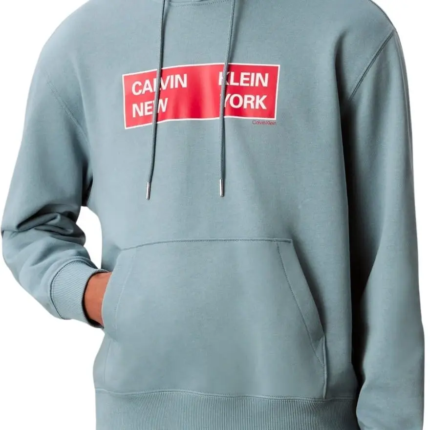 Calvin Klein Herren Hoodie Terry Box Graphic, Regular Fit, Blau (Smoke Blue), Größe L