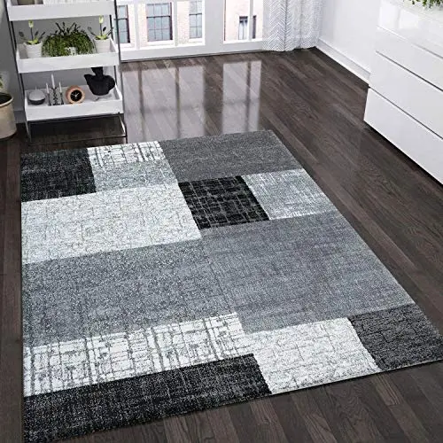 VIMODA Teppich Kurzflor in Schwarz Grau Weiß - Pflegeleicht, Maße: 80x150 cm