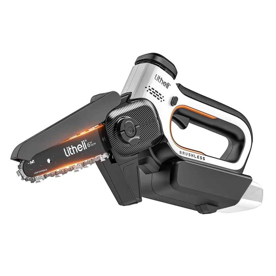 Litheli Mini Kettensäge mit Akku 15 cm, 20V, kabellos, bürstenloser Motor