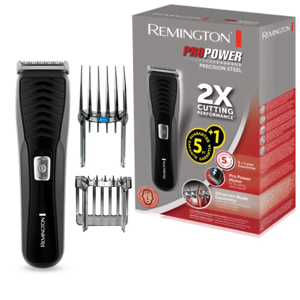 Remington Haarschneidemaschine HC7110 mit LED-Anzeige, Edelstahlklingen, 17 Längeneinstellungen + 2 Aufsteckkämme, Akku & Netz, Schwarz