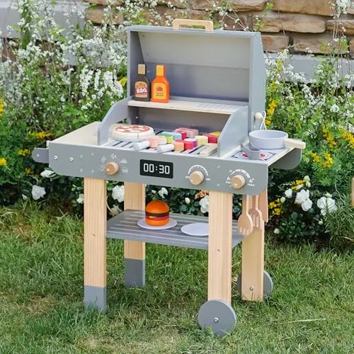 Holz Grill Spielset für Kinder – Realistisches BBQ Spielzeug mit Zubehör – Ab 3 Jahren – Ideal für Rollenspiele