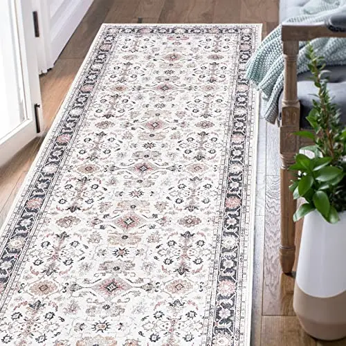 TOPICK Vintage Blumenteppich rutschfest Faltbar 90x150cm Braun für Wohnzimmer Büro Schlafzimmer Küche