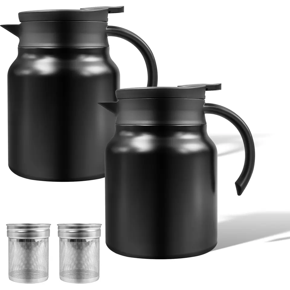 2 Teekannen Schwarz 1 L mit Teesieb, Edelstahl