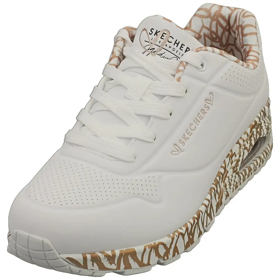 Skechers Damen UNO Loving Love Sneaker, Weiß Durabuck mit Rose Gold Druck, 39,5 EU