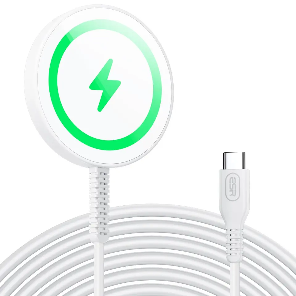 ESR Wireless Ladegerät für iPhone, AirPods, Samsung S26, 1,5m Kabel, Weiß (Ohne Netzteil)