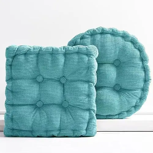 Bocguy Sitzkissen 2er Set, 40x40cm, 8cm dick, für Garten, Küche & Indoor, Himmelblau