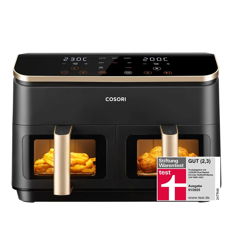 Cosori Airfryer mit Sichtfenster, 8,5L Heißluftfritteuse mit 2 Kammern