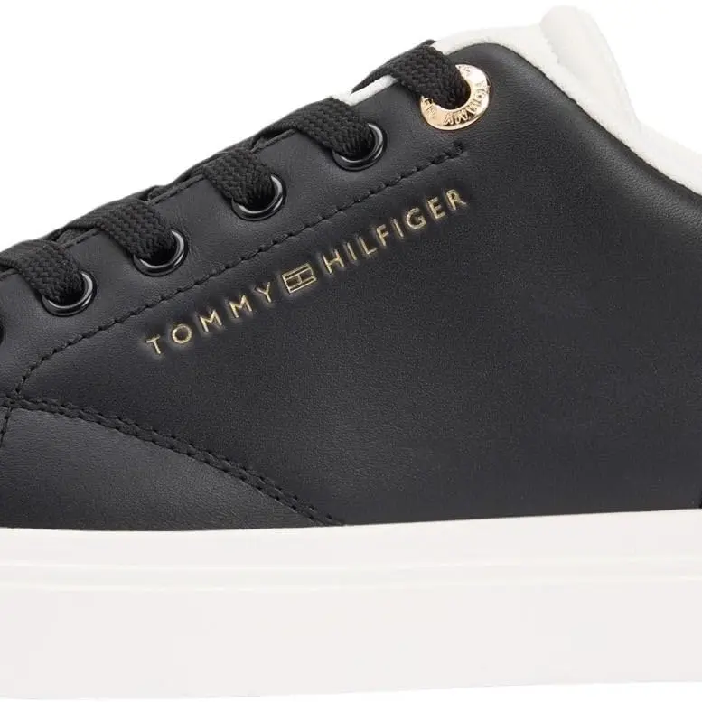Tommy Hilfiger Damen Sneaker aus Leder, Mehrfarbig (Black/Ecru), Größe 42
