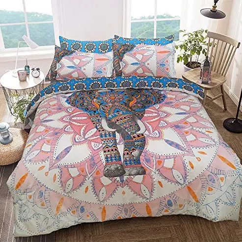 Sleepdown Wendbares Elefanten-Mandala-Bettwäsche-Set mit Kissenbezügen (King-Size)