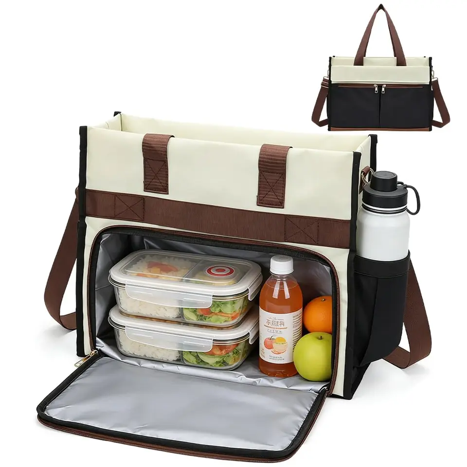 Lunchtasche für Damen, 15.6" Laptoptasche mit Kühlfach, wasserdicht, Lehrertasche, für Uni, Büro & Business, Weiß