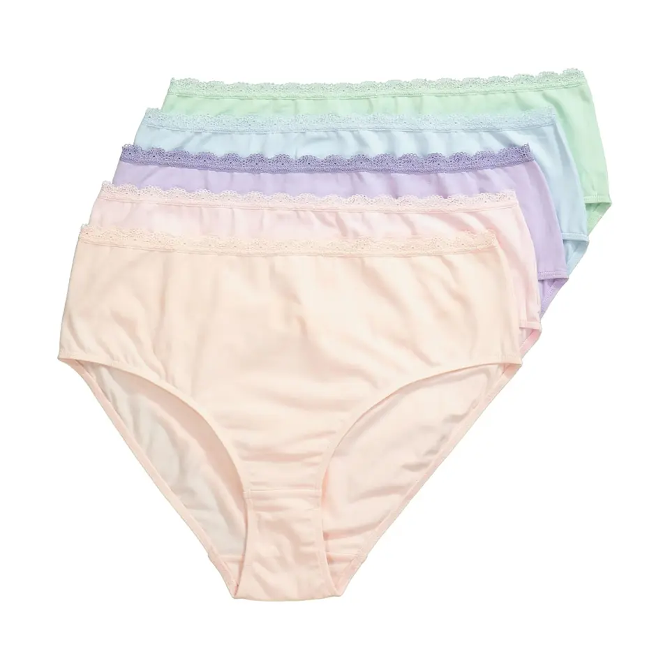 Ulla Popken Damen große Größen Übergrößen Plus Size Midislips, 5er-Pack, Spitze, rosa, Größe 46+