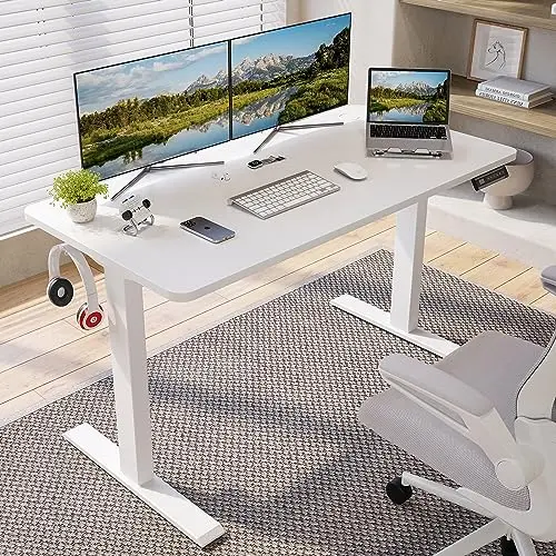 Höhenverstellbarer Schreibtisch Elektrisch 120x60cm - Ergonomischer Stehschreibtisch (Weiß)