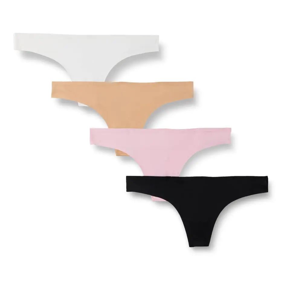 Amazon Essentials Damen Nahtlose atmungsaktive Unterwäsche 4er-Pack, Hellrosa/Kamelbraun/Schwarz/Weiß, Größe 42