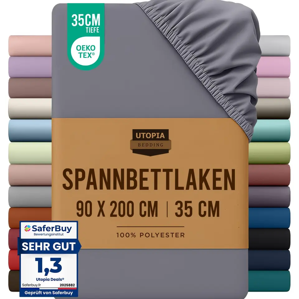 Utopia Bedding Spannbettlaken 90x200cm Grau