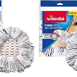 Vileda Turbo 3in1 EasyWring Wischmopp Ersatzköpfe, Mikrofaser Moppköpfe für Hartböden, 2er Pack, Farbe Lila Weiß