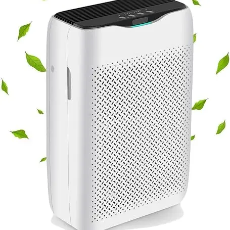 Meykey Luftreiniger H13 HEPA Filter gegen Allergene, Luftqualitäts-Feedback & Automodus, CADR 258m³/h für Zuhause und Büro