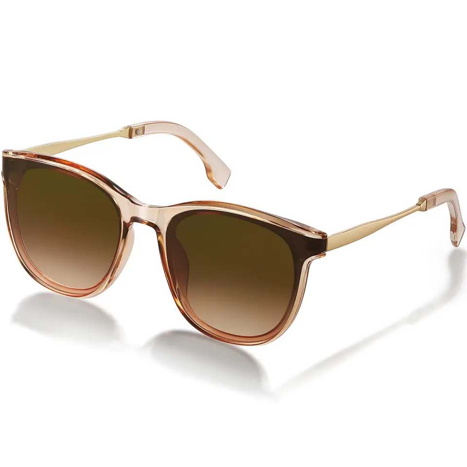 Kunchu Damen Sonnenbrille Retro Square UV400 Schutz leicht braunes Pulver