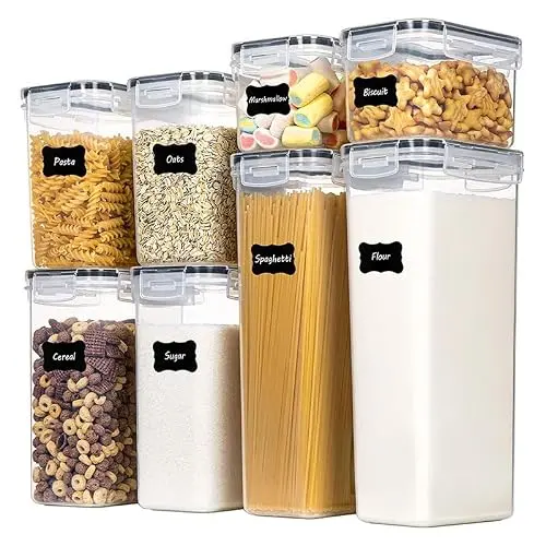 Zanron Vorratsdosen Set mit Deckel, luftdicht, BPA-frei, für Cornflakes, Mehl und Snacks, mit Etiketten