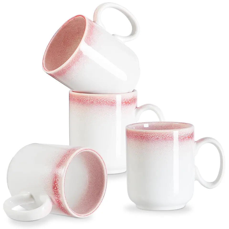 ONEMORE Kaffeebecher-Set, 4 Stück, 340 ml, Rosa aus Keramik für Kaffee, Tee & Cappuccino, spülmaschinengeeignet