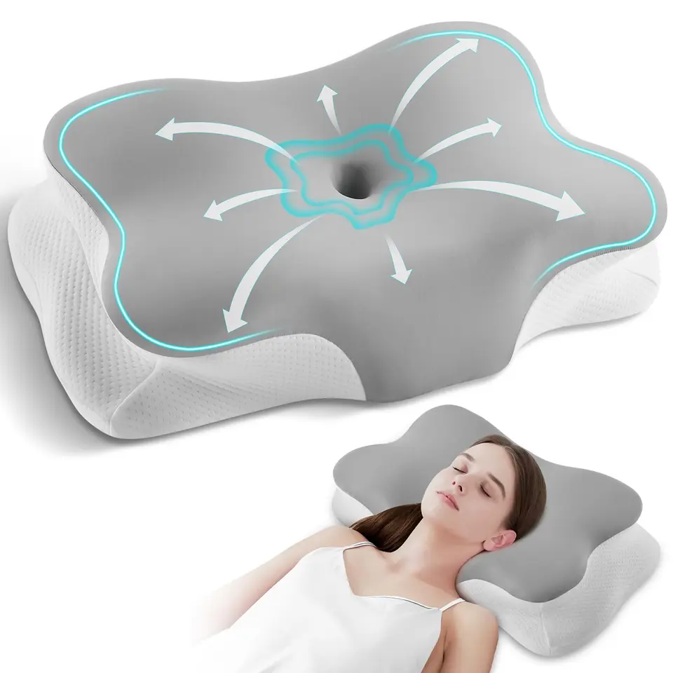 Silkena Nackenkissen Memory Foam, ergonomisches Kopfkissen mit Nackenstütze, für Seiten-, Rücken- und Bauchschläfer, mit abnehmbarem Bezug