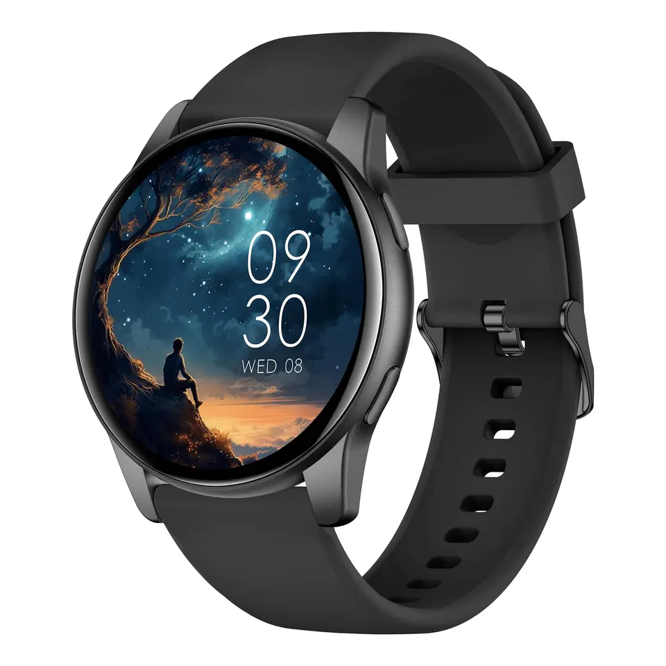 AcclaFit Smartwatch Damen & Herren, 1.38" HD-Display, Fitness-Tracker, IP68 wasserdicht, Herzfrequenz, SpO2, Schlafmonitor, Schrittzähler, Bluetooth, iOS, Schwarz
