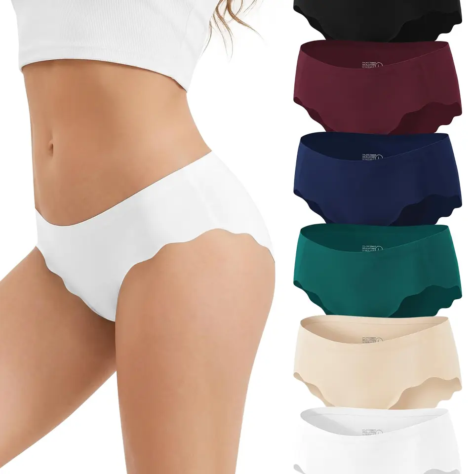 VZGZIL Nahtlose Damen-Unterwäsche, Tiefe Taille, Wellenrand, 6er-Pack