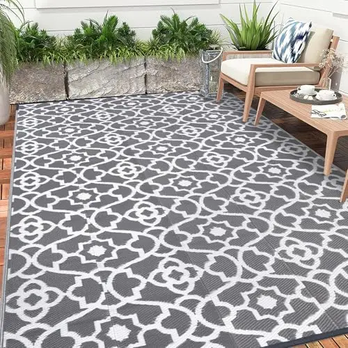 Enyhom Outdoor-Teppich, wetterfest und wendbar, 240 x 300 cm, Grau