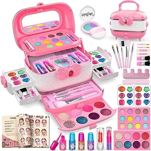 Hollyhi 58-teiliges Kinderschminkset, Waschbar Schminkkoffer für Mädchen, Geburtstags- und Weihnachtsgeschenk für Kinder (Pink)