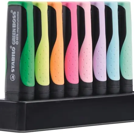 STABILO GREEN BOSS Textmarker – 8er-Set mit 4 Pastell- und 4 Leuchtfarben