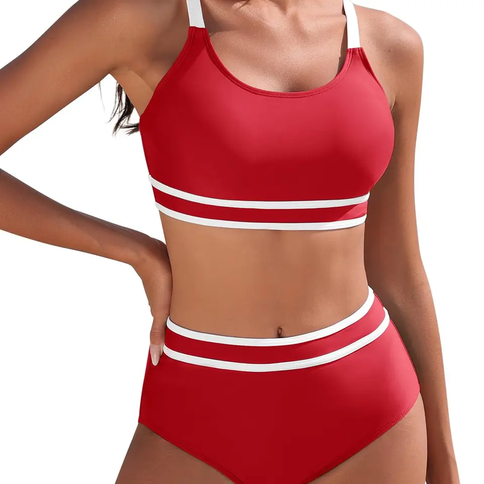 Yuson Girl Damen Bikini Set High Waist Zweiteiliger Badeanzug Push Up Bademode Bauchkontrolle Colour-Blocking