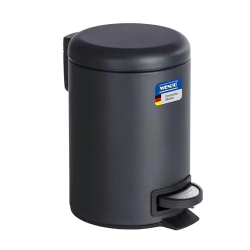 WENKO Kosmetikeimer 3 Liter, Stahl, mit herausnehmbarem Inneneimer & Müllbeutelhalter, Badmüller mit Deckel & Tretfunktion, Schwarz matt