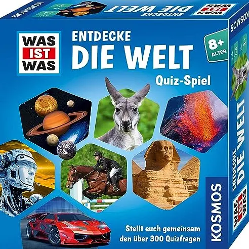KOSMOS Quiz-Spiel: Entdecke die Welt – Über 300 Fragen für Kinder ab 8 Jahren, kooperatives Familienspiel