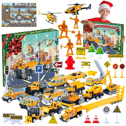 Akosuntoys Adventskalender 2024 für Kinder, Auto- und Baustellen-Spielzeug für Jungen und Mädchen 3-8 Jahre