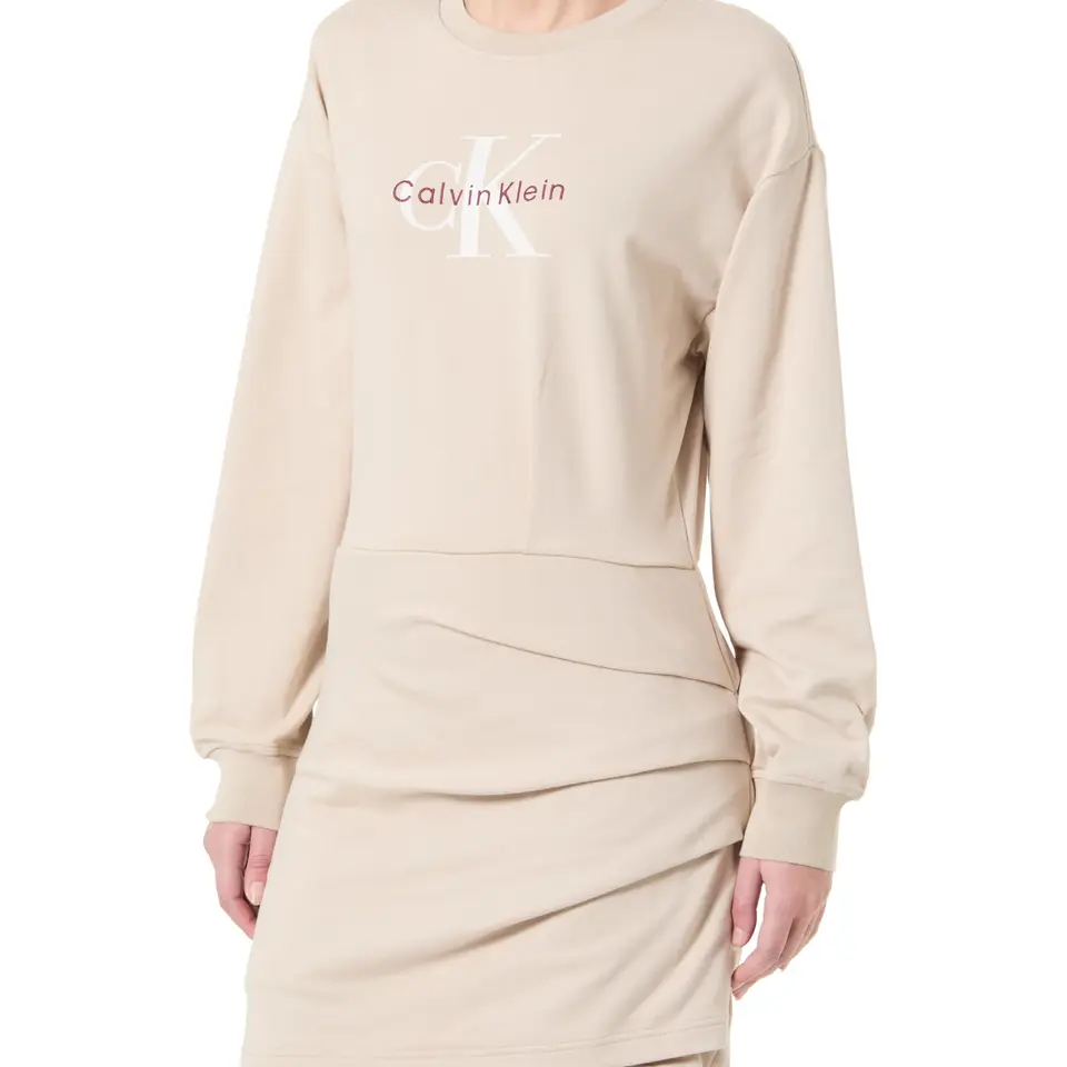 Calvin Klein Damen Sweatshirt Kleid Monologo Terry mit Logo, Schwarz, Größe L