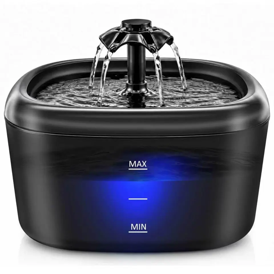 Katzenbrunnen Trinkbrunnen für Katzen und Hunde, 2.2L, mit LED-Wasserstandsanzeige, leise Pumpe, Filtersystem, BPA-frei, Schwarz