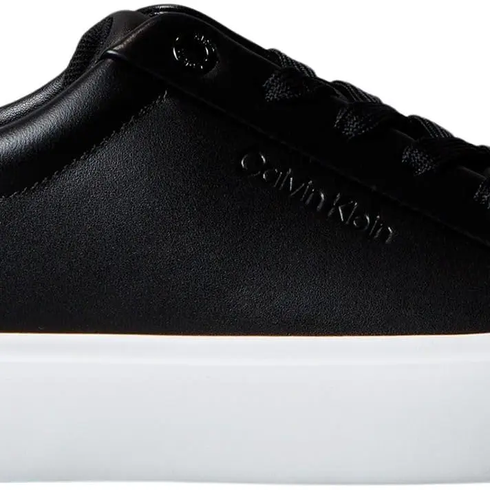 Calvin Klein Damen Cupsole Sneaker Lace-Up aus Leder, Schwarz (Black/Bright White), 38