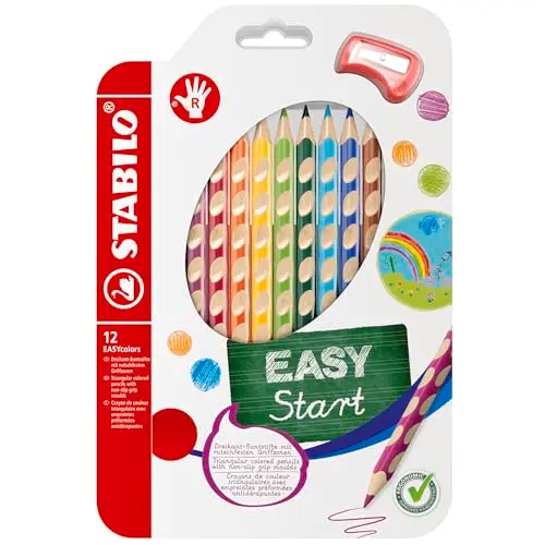 STABILO Ergonomischer Buntstift EASYcolors 12er Pack mit Spitzer - 12 Farben