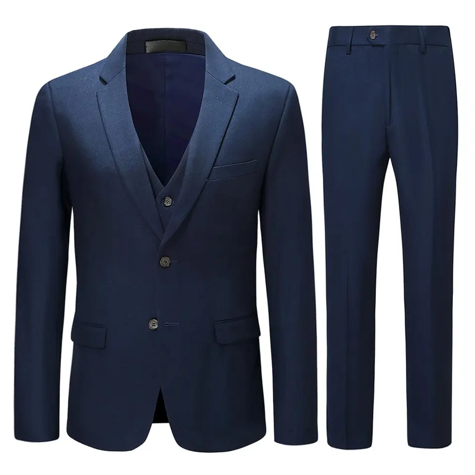 Allthemen Herren 3-teiliges Slim Fit Hochzeits- und Business-Anzug in Dunkelblau, XXL