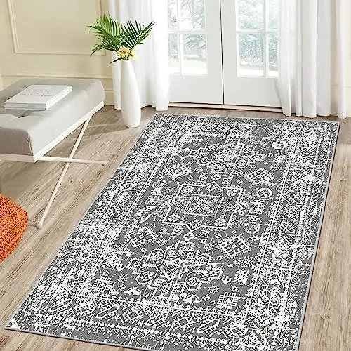 Enyhom Flauschiger Teppich 90 x 150 cm, Grau, Weich und Rutschfest für Wohnzimmer und Schlafzimmer