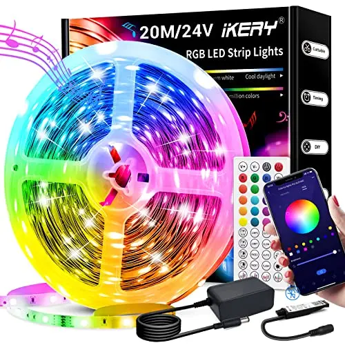 IKERY 20m RGB LED Strip - Farbwechsel mit 16 Mio. Farben, Musik-Sync, Fernbedienung & App-Steuerung